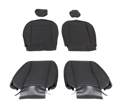 Triumph TR6 Leather Faced Seat Cover Kit and Head Rest Covers for 2 Seats - Black - RR1049BLACKLEATH